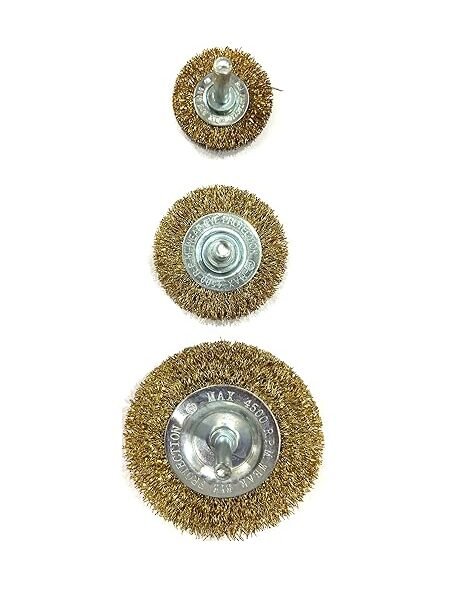 Steel Wire Brush Set with Brass Coating With Spindle (3pc Steel Wire Brush Set)