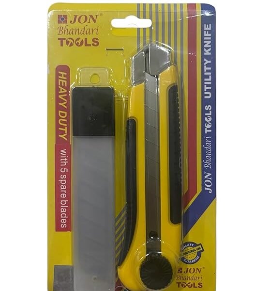 Jon Bhandari Tools Heavy-Duty Utility Knife – 25mm Steel Blade Cutter with Ergonomic Grip for Precision Cutting of Plastic, Cardboard, Wood, Textiles, Carpet, Leather, Drywall, Cloth & More