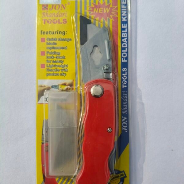 Jon Bhandari Tools Foldable Utility Knife with 3 Extra High Carbon Steel Blades | Quick Blade Change | Pocket Clip | Safety Lock | Lightweight Aluminium Cutter for DIY, Craft, Box Cutting, Outdoor Use